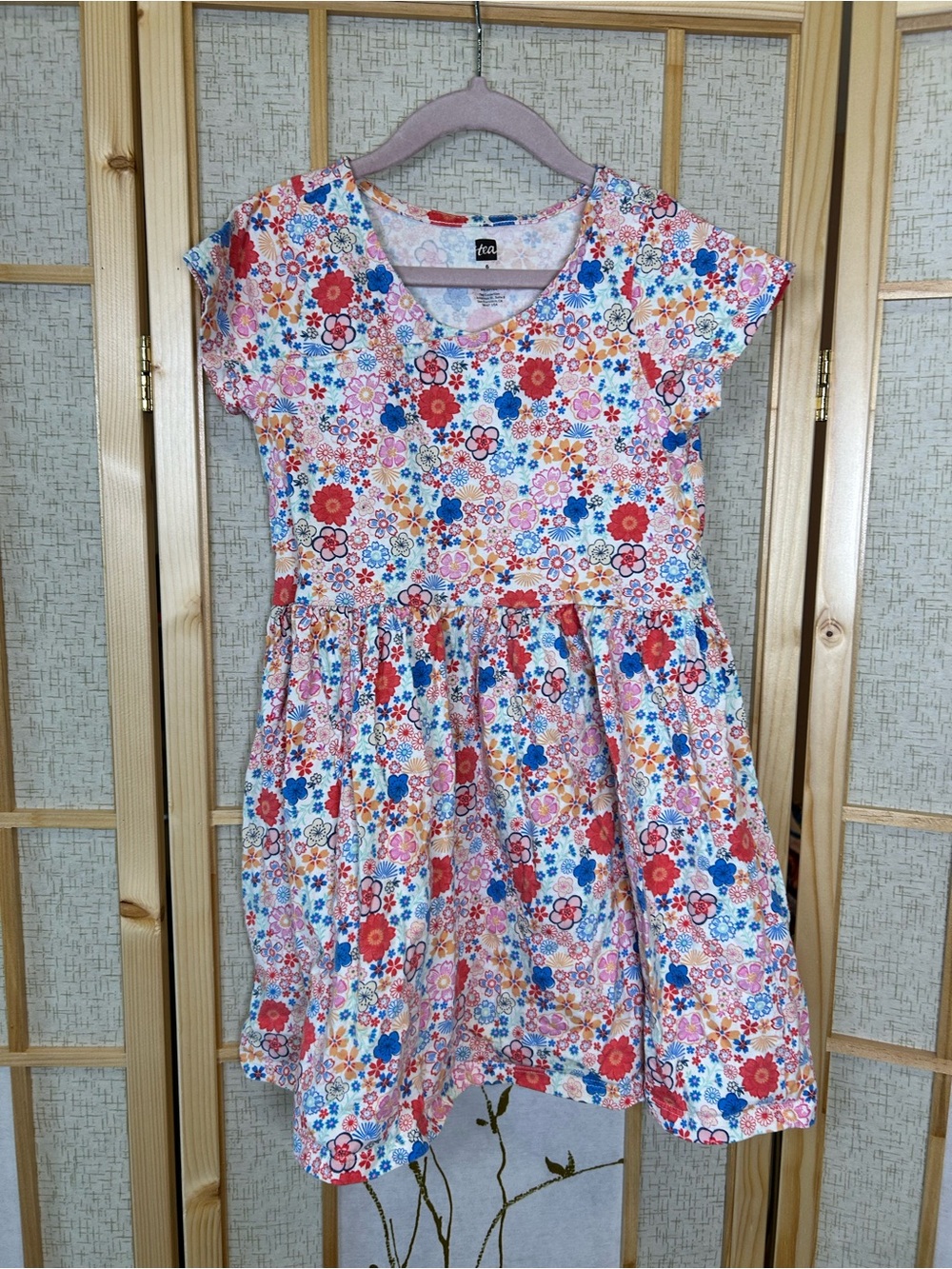 Tea Collection Girls' Short Sleeve Floral Dress in Multicolor
